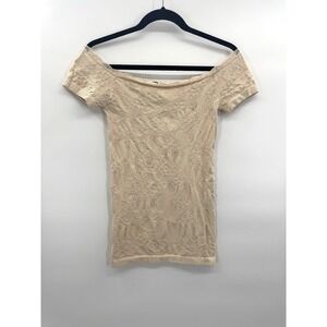 XXI VTG Y2K Top Medium Nude Off Shoulder Stretch Floral Slim Lace Retro Cottage